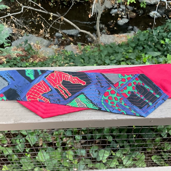 Blue red safari giraffe animals obi style upcycled wrap silk ties belt OS - Picture 7 of 15
